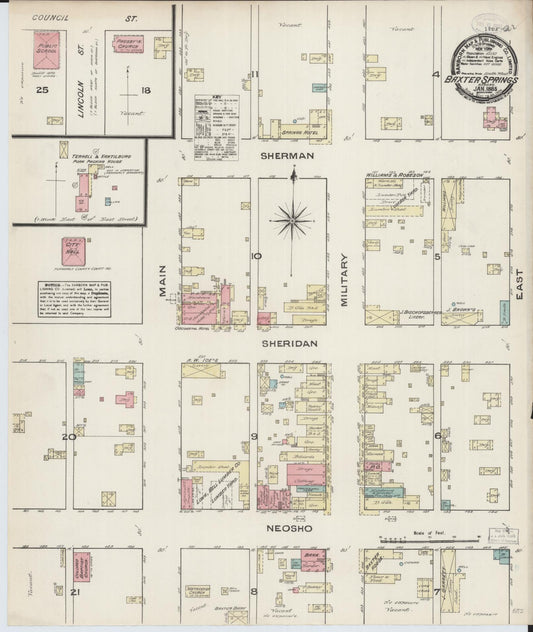 Sanborn Fire Insurance Map from Baxter Springs, Cherokee County, Kansas (1885), Sheet #0001 - Historic Sanborn Fire Insurance Map Print, vintage old map wall art, antique decor, genealogy gift, Kansas Kansas map