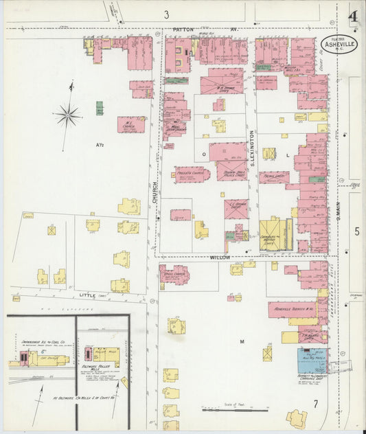 Sanborn Fire Insurance Map from Asheville, Buncombe County, North Carolina (1901), Sheet #0004 - Historic Sanborn Fire Insurance Map Print, vintage old map wall art, antique decor, genealogy gift, North Carolina North Carolina map