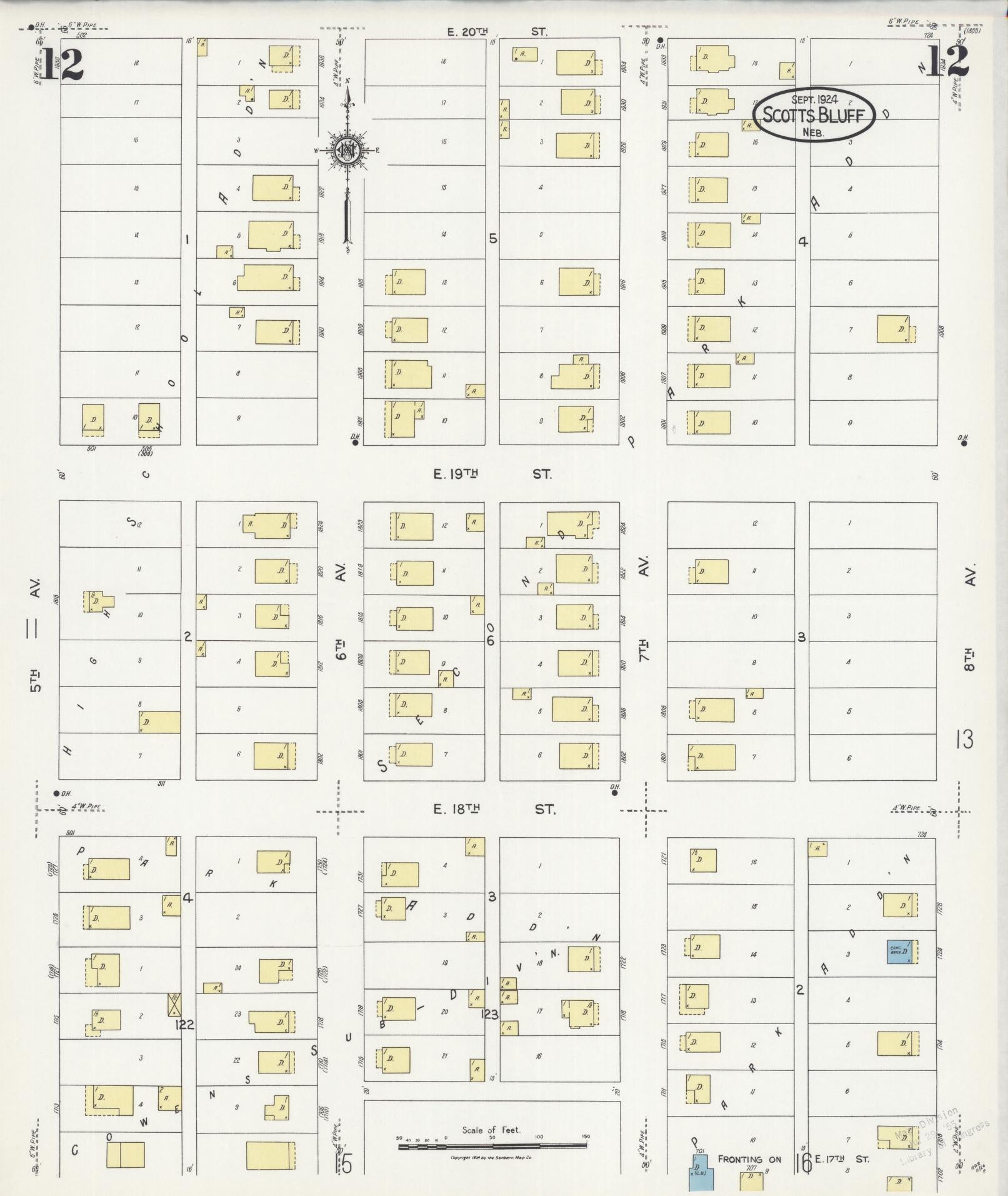 Sanborn Fire Insurance Map from Scottsbluff, Scotts Bluff County, Nebraska (1924), Sheet #0012 - Complete Map Set gallery image, historic Sanborn map, vintage wall art, Nebraska Nebraska