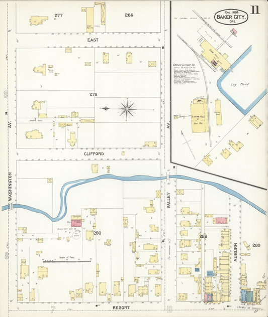 Sanborn Fire Insurance Map from Baker, Baker County, Oregon (1895), Sheet #0011 - Historic Sanborn Fire Insurance Map Print, vintage old map wall art, antique decor, genealogy gift, Oregon Oregon map