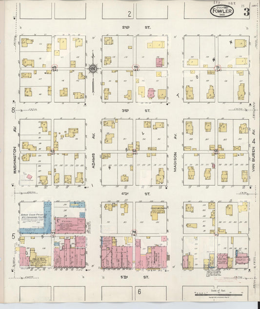 Sanborn Fire Insurance Map from Fowler, Benton County, Indiana (1932), Sheet #0003 - Historic Sanborn Fire Insurance Map Print, vintage old map wall art, antique decor, genealogy gift, Indiana Indiana map