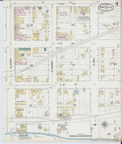 Sanborn Fire Insurance Map from Beatrice, Gage County, Nebraska (1889), Sheet #0004 - Complete Map Set gallery image, historic Sanborn map, vintage wall art, Nebraska Nebraska