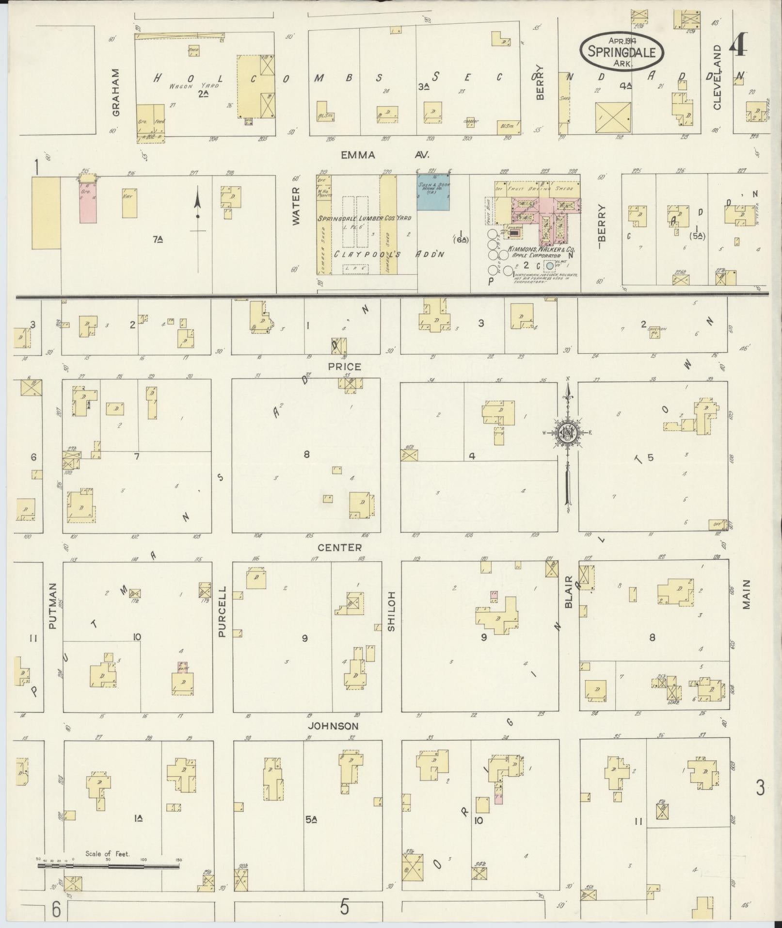Sanborn Fire Insurance Map from Springdale, Washington County, Arkansas (1914), Sheet #0004 - Complete Map Set gallery image, historic Sanborn map, vintage wall art, Arkansas Arkansas