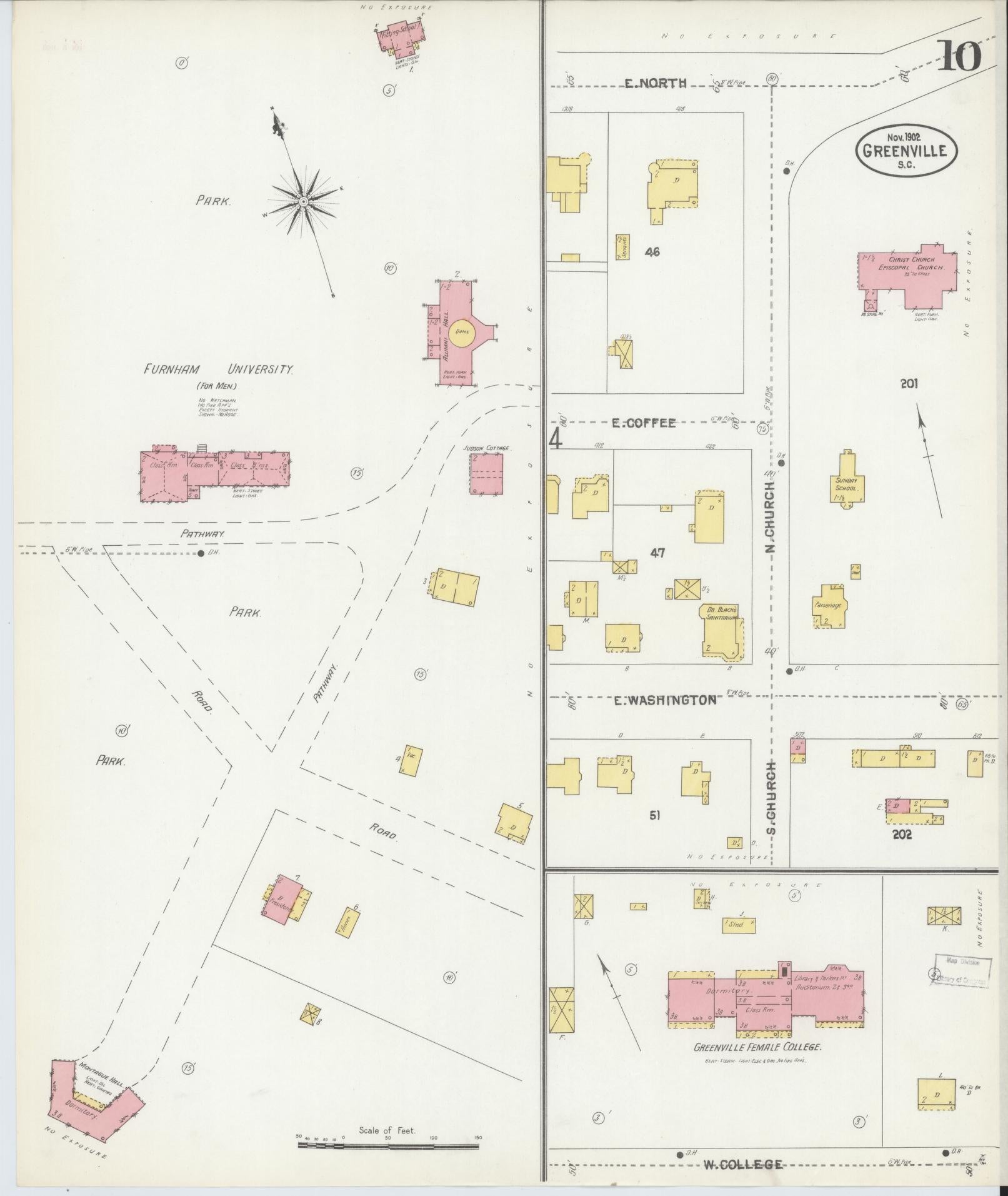 Sanborn Fire Insurance Map from Greenville, Greenville County, South Carolina (1902), Sheet #0010 - Complete Map Set gallery image, historic Sanborn map, vintage wall art, South Carolina South Carolina