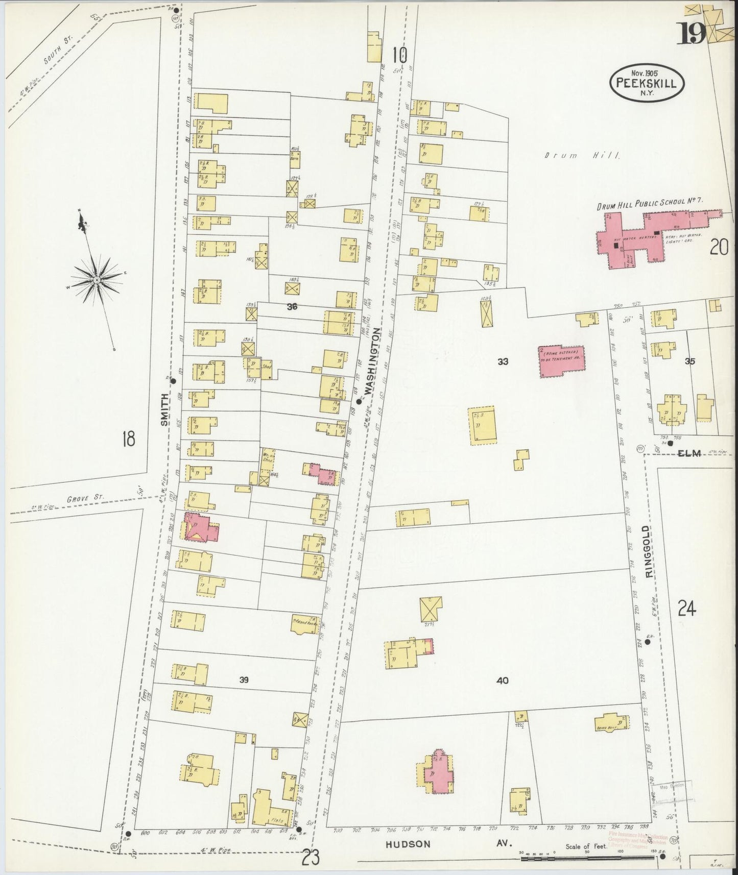 Sanborn Fire Insurance Map from Peekskill, Westchester County, New York (1905), Sheet #0019 - Complete Map Set gallery image, historic Sanborn map, vintage wall art, New York New York