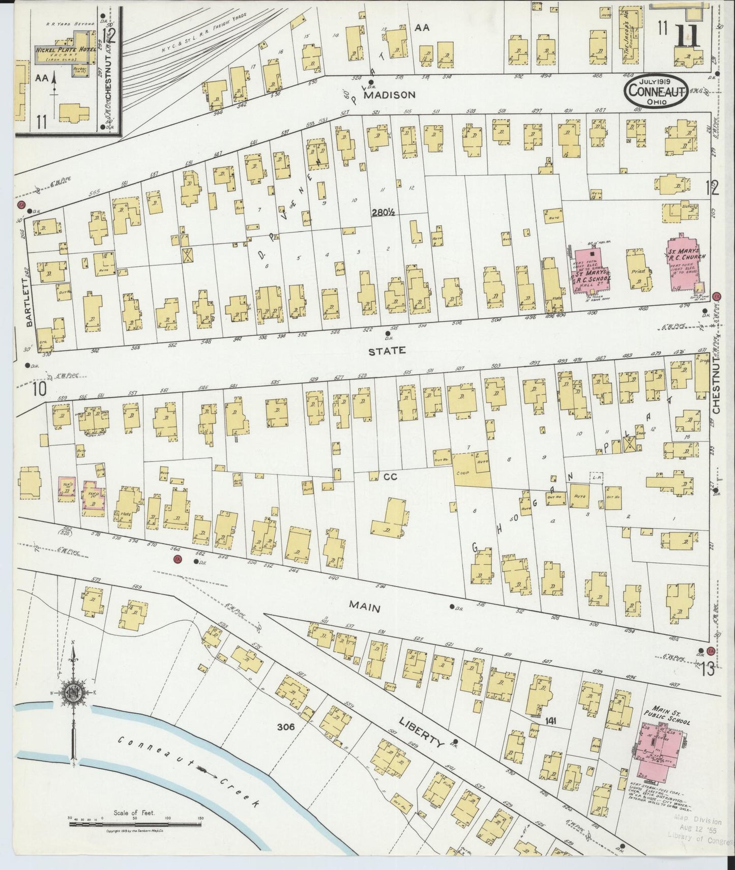 Sanborn Fire Insurance Map from Conneaut, Ashtabula County, Ohio (1919), Sheet #0011 - Historic Sanborn Fire Insurance Map Print, vintage old map wall art, antique decor, genealogy gift, Ohio Ohio map
