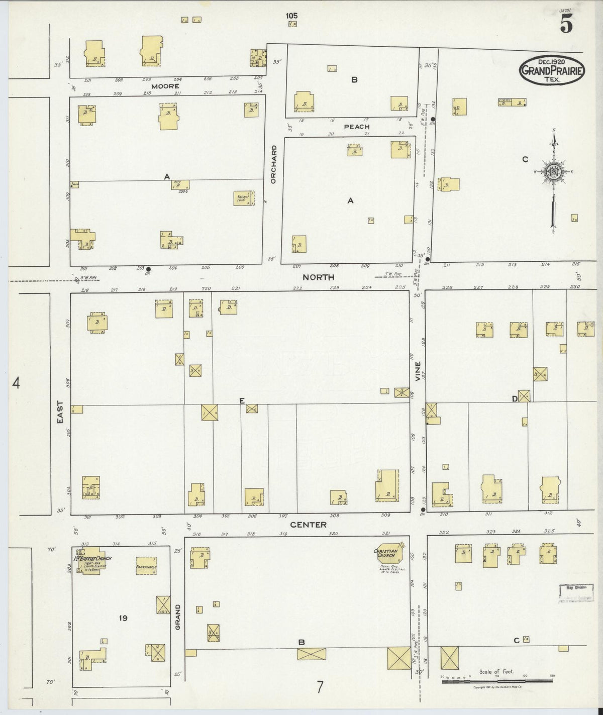 Sanborn Fire Insurance Map from Grand Prairie, Dallas County, Texas (1920), Sheet #0005 - Complete Map Set gallery image, historic Sanborn map, vintage wall art, Texas Texas