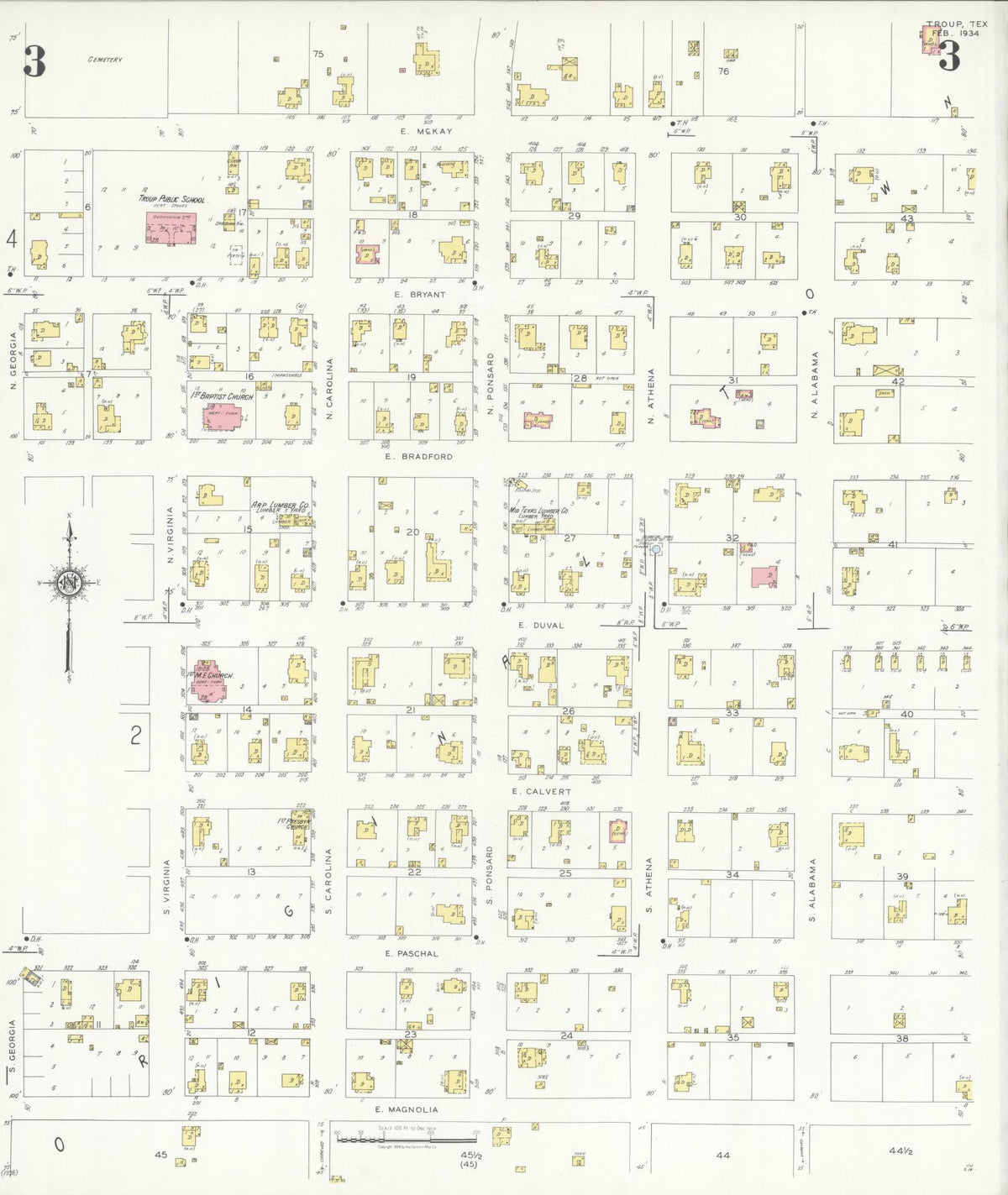 Sanborn Fire Insurance Map from Troup, Smith County, Texas (1934), Sheet #0003 - Complete Map Set gallery image, historic Sanborn map, vintage wall art, Texas Texas
