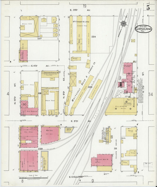 Sanborn Fire Insurance Map from Corsicana, Navarro County, Texas (1921), Sheet #0005 - Historic Sanborn Fire Insurance Map Print, vintage old map wall art, antique decor, genealogy gift, Texas Texas map