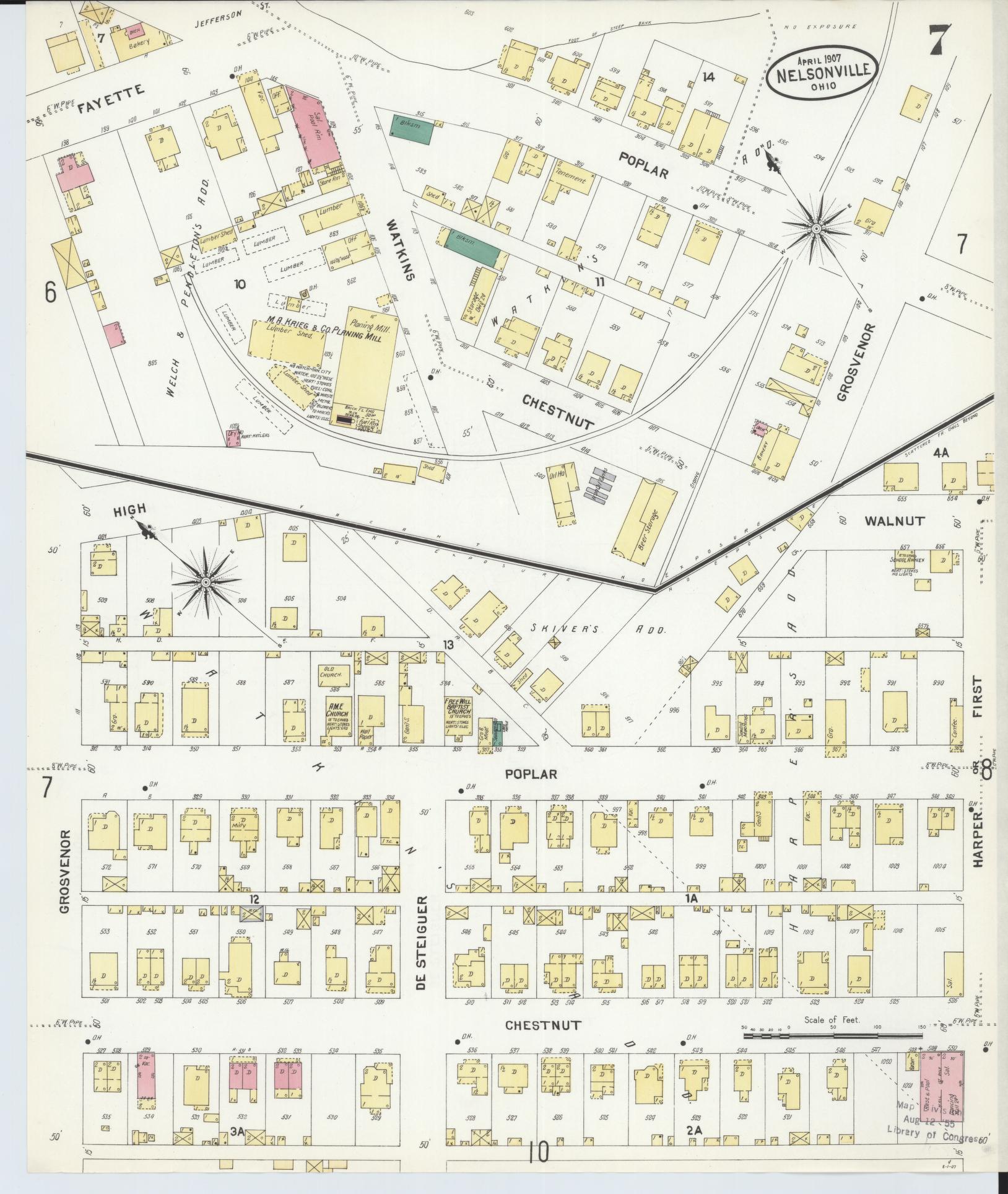 Sanborn Fire Insurance Map from Nelsonville, Athens County, Ohio (1907), Sheet #0007 - Historic Sanborn Fire Insurance Map Print, vintage old map wall art, antique decor, genealogy gift, Ohio Ohio map