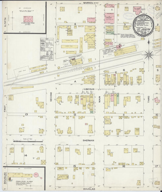 Sanborn Fire Insurance Map from Saint Joseph, Champaign County, Illinois (1898), Sheet #0001 - Historic Sanborn Fire Insurance Map Print, vintage old map wall art, antique decor, genealogy gift, Illinois Illinois map