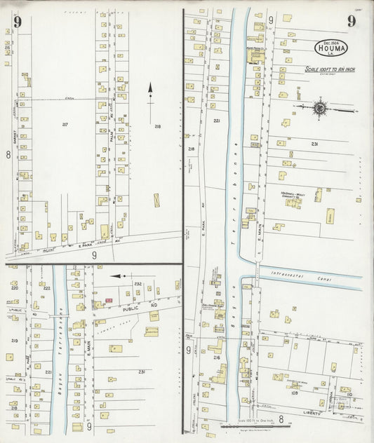 Sanborn Fire Insurance Map from Houma, Terrebonne Parish, Louisiana (1924), Sheet #0009 - Historic Sanborn Fire Insurance Map Print, vintage old map wall art, antique decor, genealogy gift, Louisiana Louisiana map
