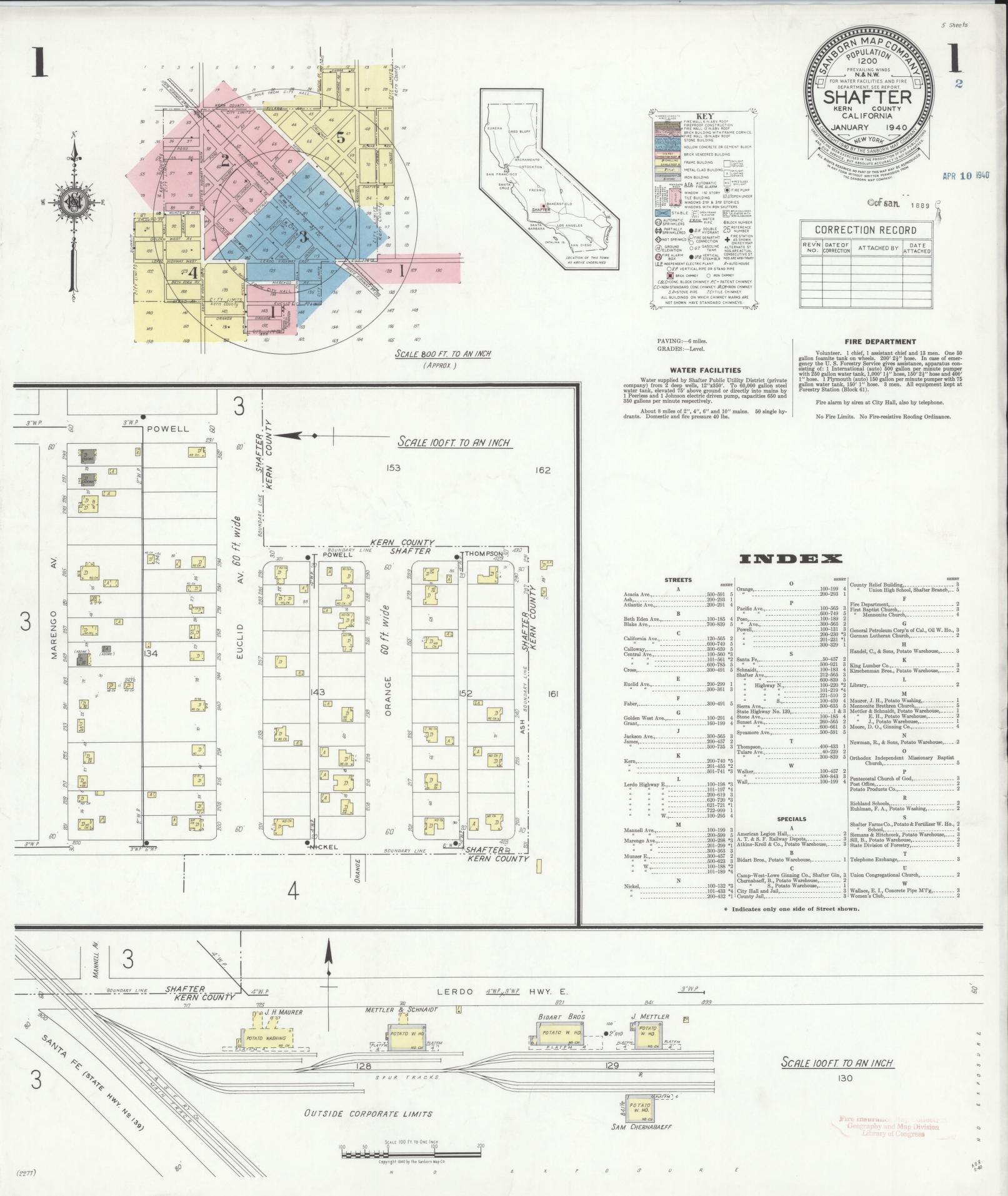 Sanborn Fire Insurance Map from Shafter, Kern County, California (1940), Sheet #0001 - Complete Map Set gallery image, historic Sanborn map, vintage wall art, California California