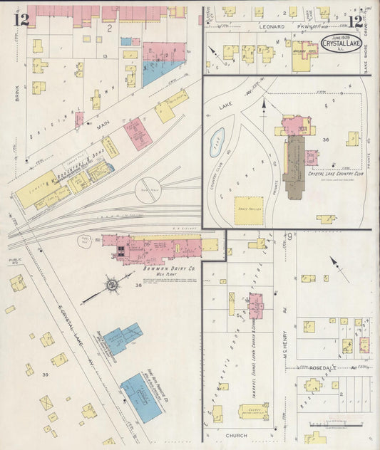 Sanborn Fire Insurance Map from Crystal Lake, McHenry County, Illinois (1929), Sheet #0012 - Historic Sanborn Fire Insurance Map Print, vintage old map wall art, antique decor, genealogy gift, Illinois Illinois map