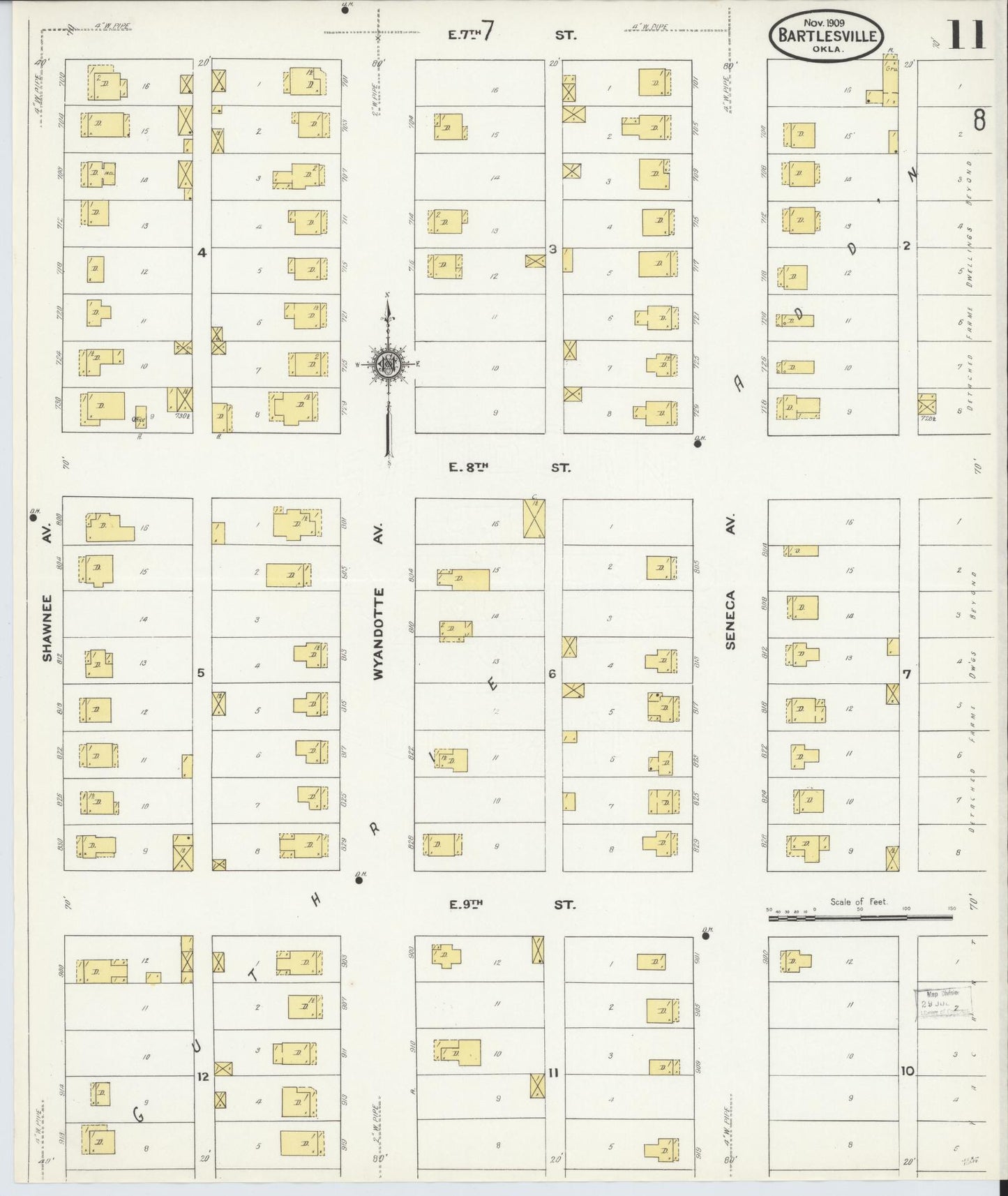 Sanborn Fire Insurance Map from Bartlesville, Washington County, Oklahoma (1909), Sheet #0011 - Complete Map Set gallery image, historic Sanborn map, vintage wall art, Oklahoma Oklahoma