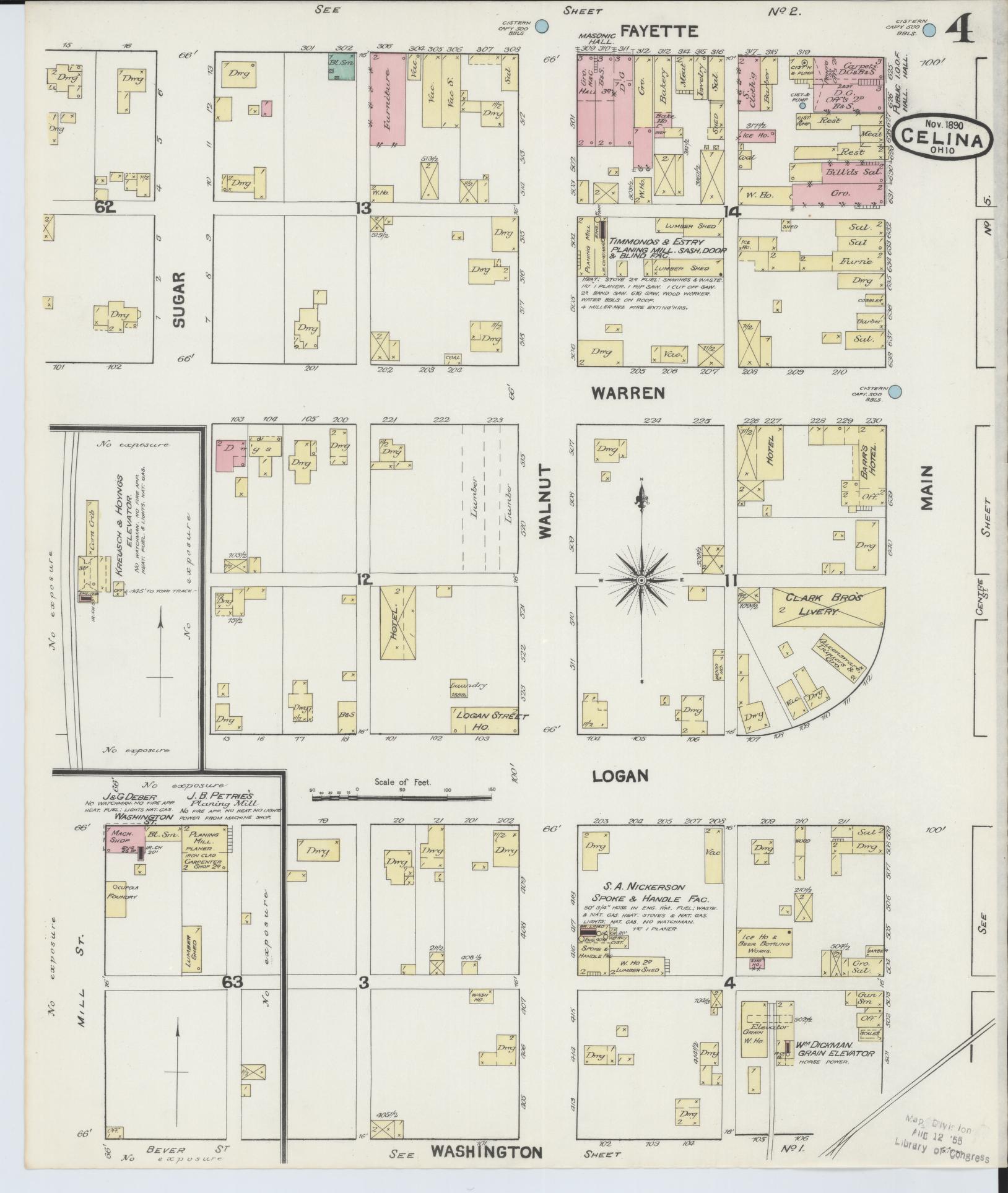 Sanborn Fire Insurance Map from Celina, Mercer County, Ohio (1890), Sheet #0004 - Complete Map Set gallery image, historic Sanborn map, vintage wall art, Ohio Ohio