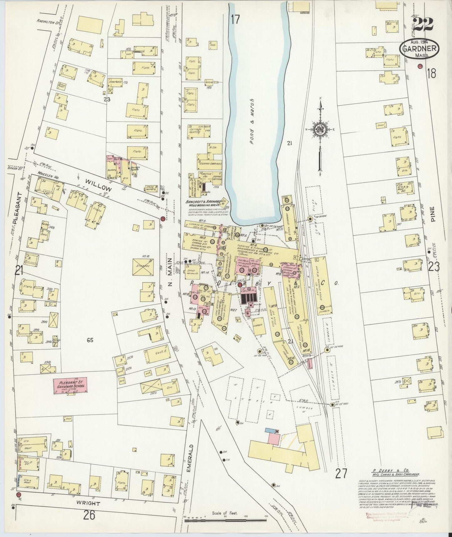 Sanborn Fire Insurance Map from Gardner, Worcester County, Massachusetts (1914), Sheet #0022 - Historic Sanborn Fire Insurance Map Print, vintage old map wall art, antique decor, genealogy gift, Massachusetts Massachusetts map