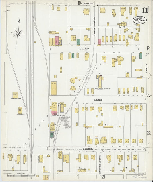 Sanborn Fire Insurance Map from Sherman, Grayson County, Texas (1902), Sheet #0011 - Historic Sanborn Fire Insurance Map Print, vintage old map wall art, antique decor, genealogy gift, Texas Texas map