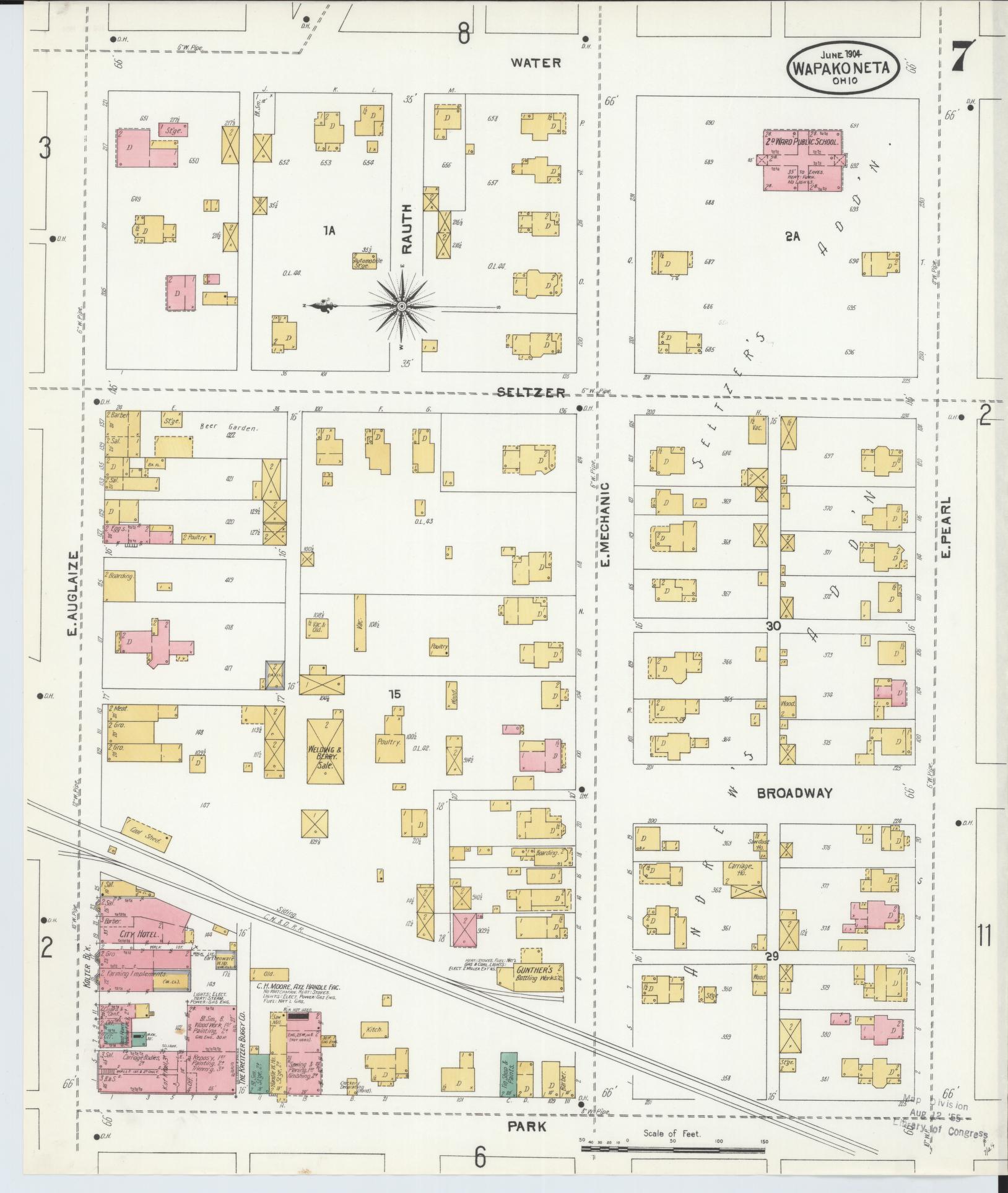 Sanborn Fire Insurance Map from Wapakoneta, Auglaize County, Ohio (1904), Sheet #0007 - Historic Sanborn Fire Insurance Map Print, vintage old map wall art, antique decor, genealogy gift, Ohio Ohio map