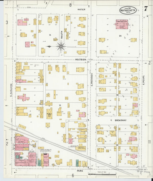 Sanborn Fire Insurance Map from Wapakoneta, Auglaize County, Ohio (1904), Sheet #0007 - Historic Sanborn Fire Insurance Map Print, vintage old map wall art, antique decor, genealogy gift, Ohio Ohio map