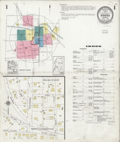 Sanborn Fire Insurance Map from Winona, Montgomery County, Mississippi (1925), Sheet #0001 - Complete Map Set gallery image, historic Sanborn map, vintage wall art, Mississippi Mississippi