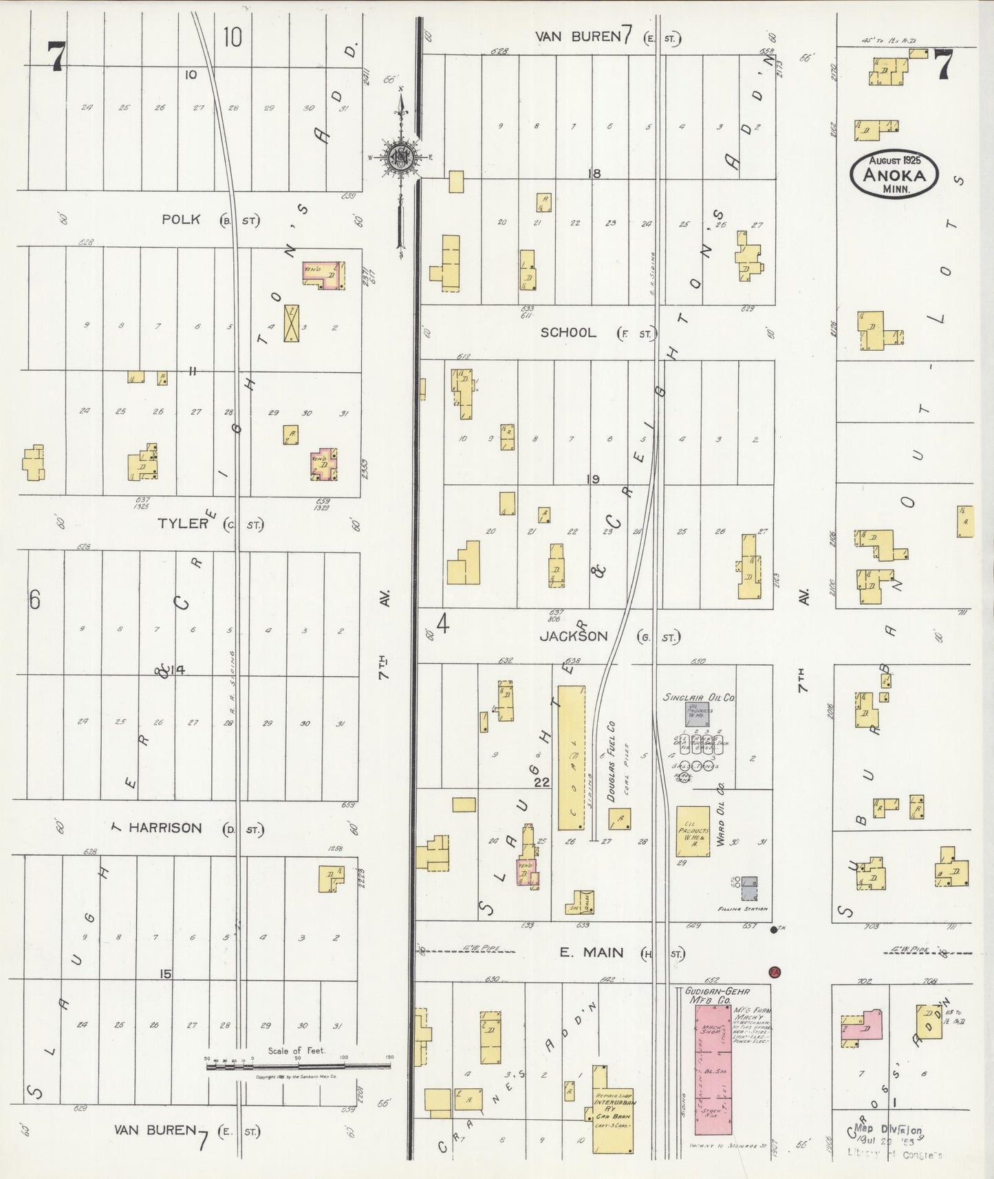 Sanborn Fire Insurance Map from Anoka, Anoka County, Minnesota (1925), Sheet #0007 - Complete Map Set gallery image, historic Sanborn map, vintage wall art, Minnesota Minnesota