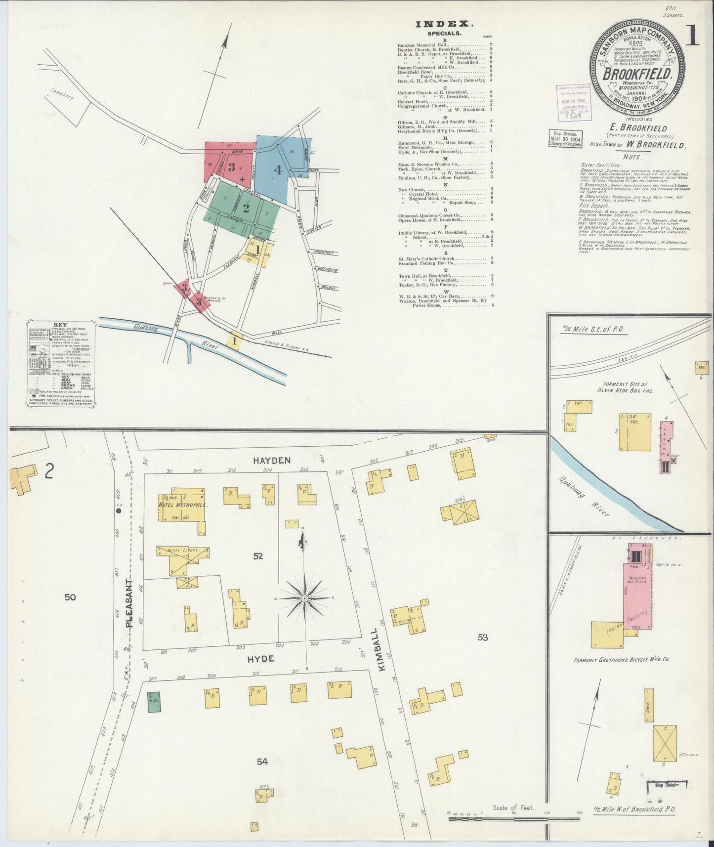 Sanborn Fire Insurance Map from Brookfield, Worcester County, Massachusetts. (1904) – Historic Sanborn Fire Insurance Map Print