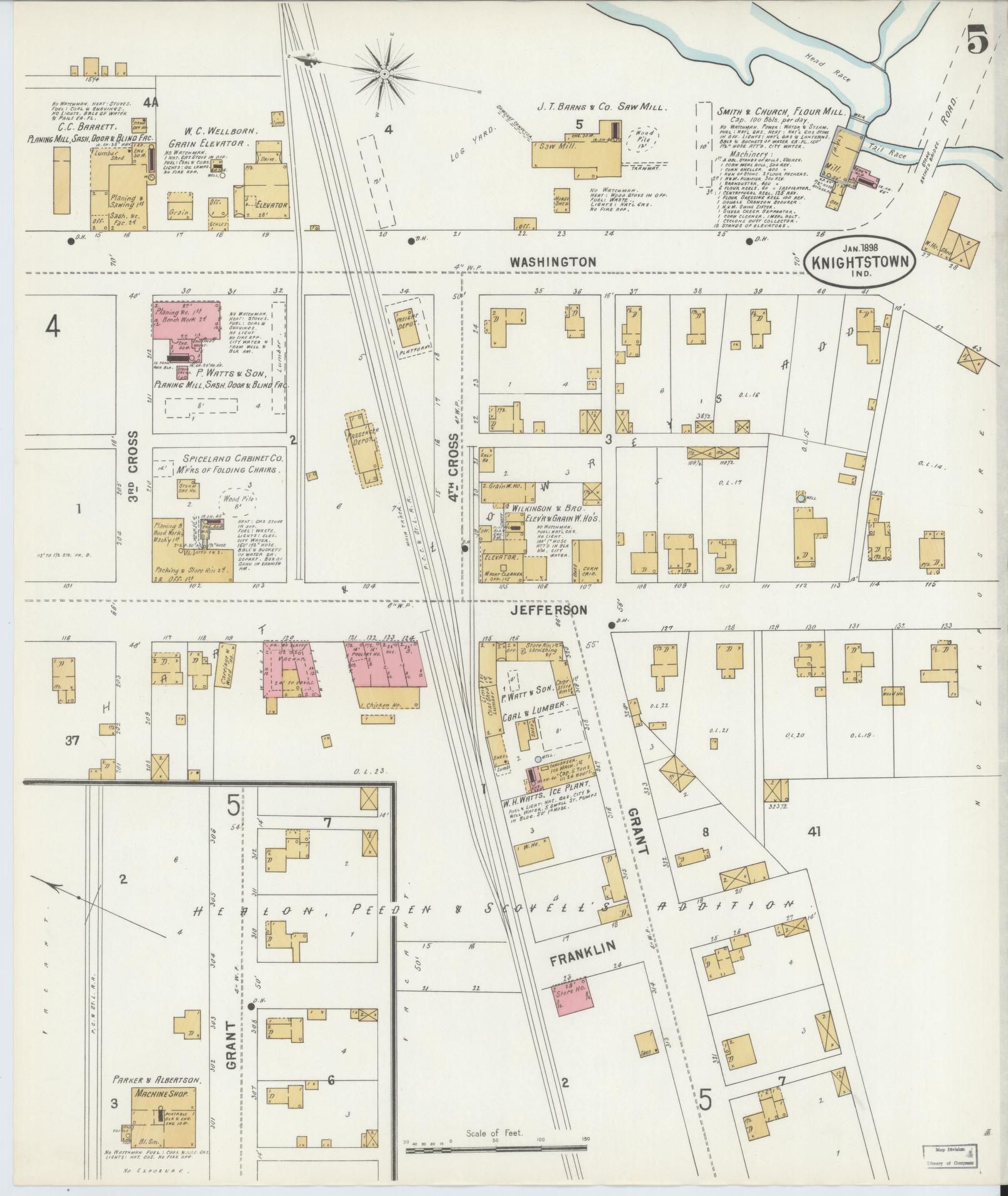 Sanborn Fire Insurance Map from Knightstown, Henry County, Indiana (1898), Sheet #0005 - Complete Map Set gallery image, historic Sanborn map, vintage wall art, Indiana Indiana