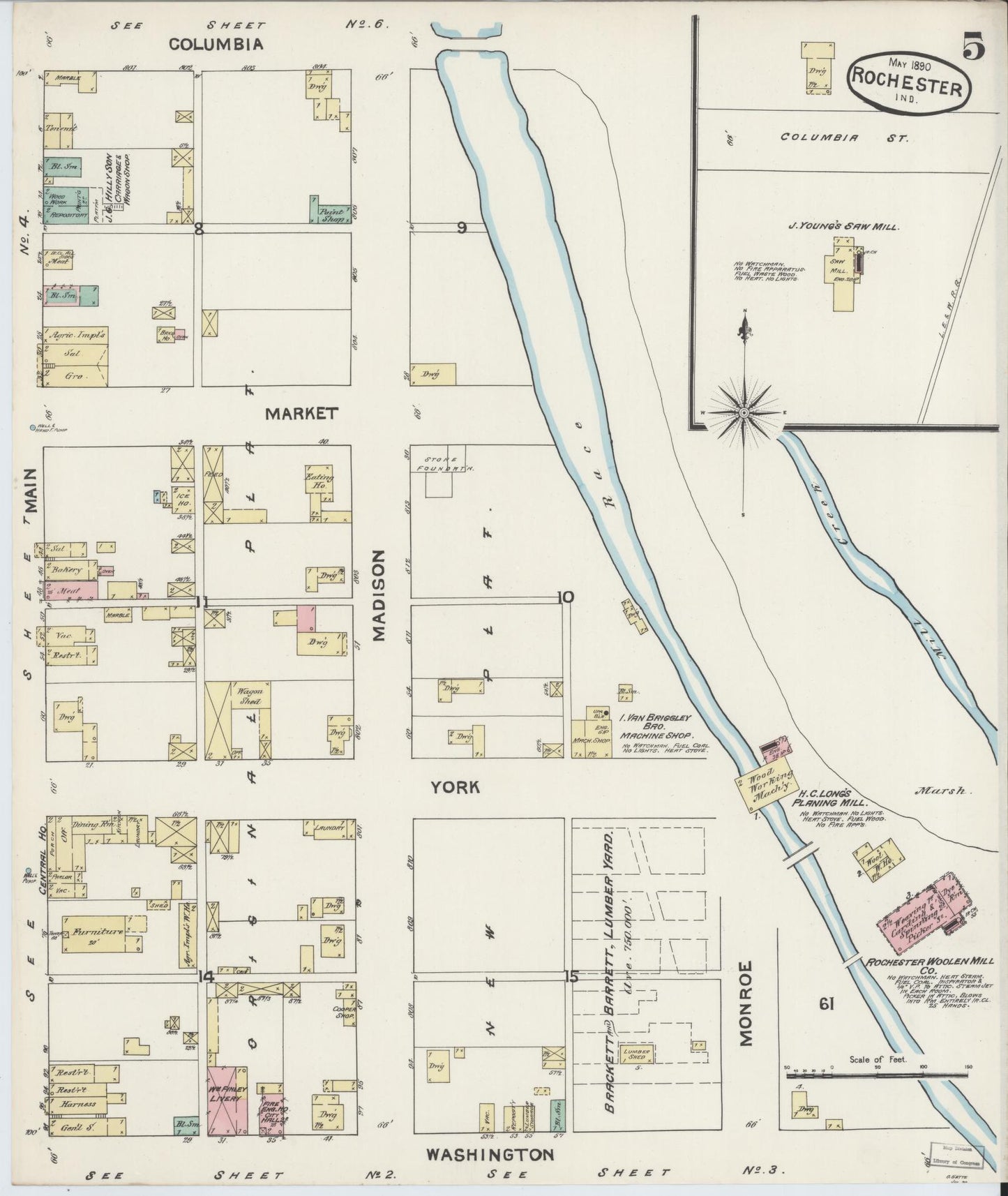 Sanborn Fire Insurance Map from Rochester, Fulton County, Indiana (1890), Sheet #0005 - Complete Map Set gallery image, historic Sanborn map, vintage wall art, Indiana Indiana