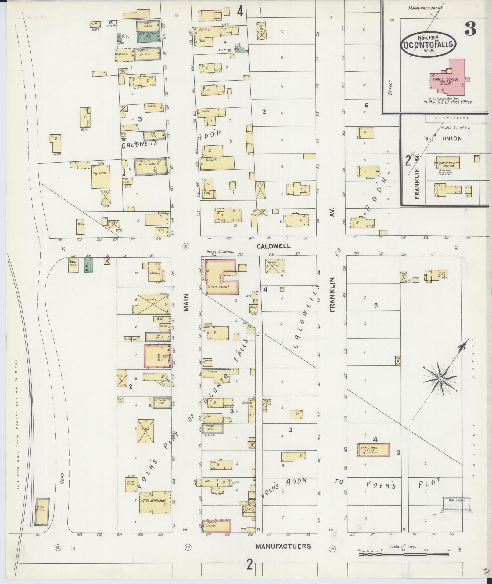 Sanborn Fire Insurance Map from Oconto Falls, Oconto County, Wisconsin (1904), Sheet #0003 - Complete Map Set gallery image, historic Sanborn map, vintage wall art, Wisconsin Wisconsin