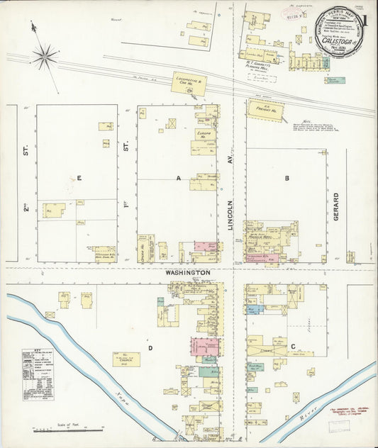 Sanborn Fire Insurance Map from Calistoga, Napa County, California (1890), Sheet #0001 - Historic Sanborn Fire Insurance Map Print, vintage old map wall art, antique decor, genealogy gift, California California map
