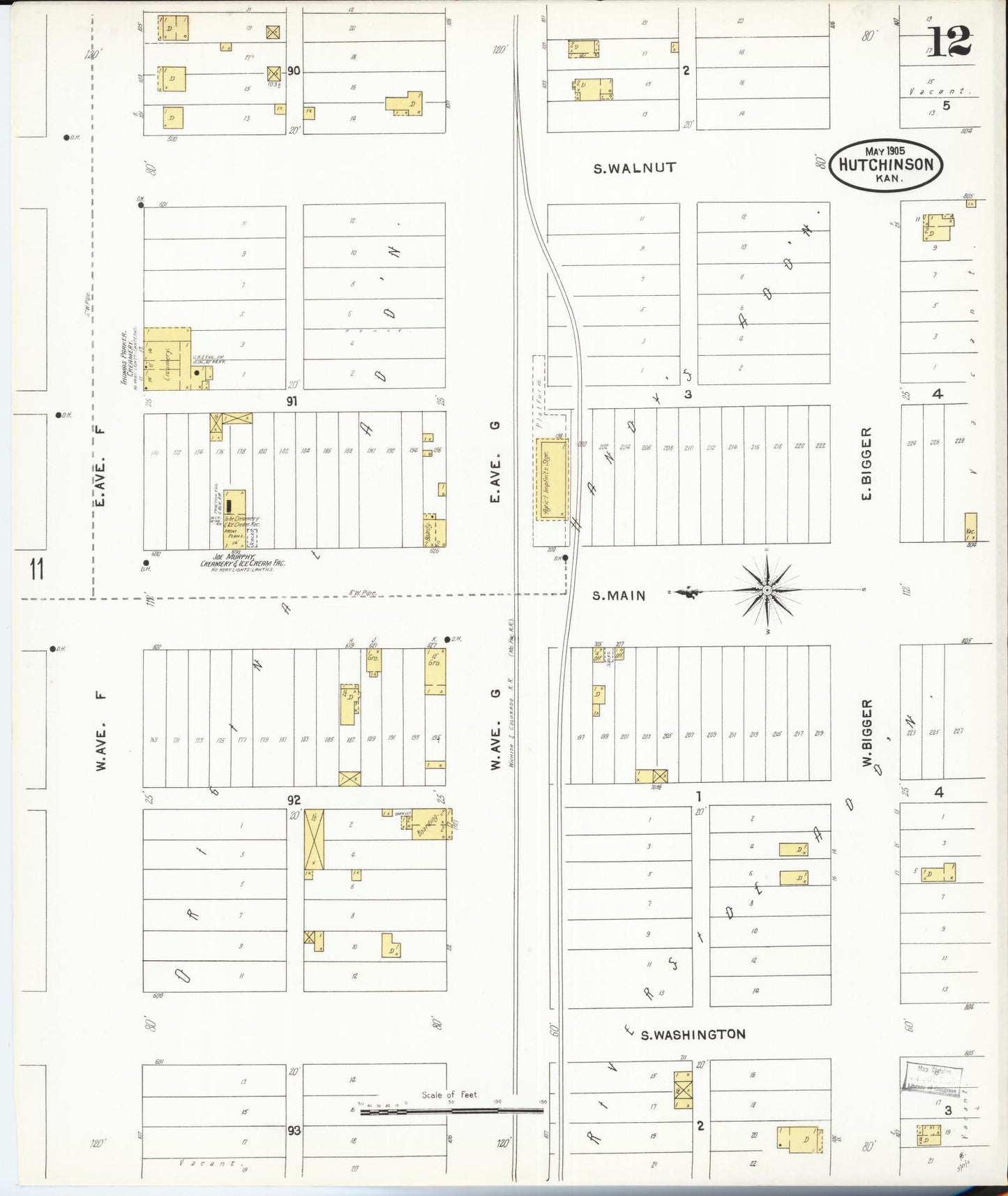 Sanborn Fire Insurance Map from Hutchinson, Reno County, Kansas (1905), Sheet #0012 - Complete Map Set gallery image, historic Sanborn map, vintage wall art, Kansas Kansas