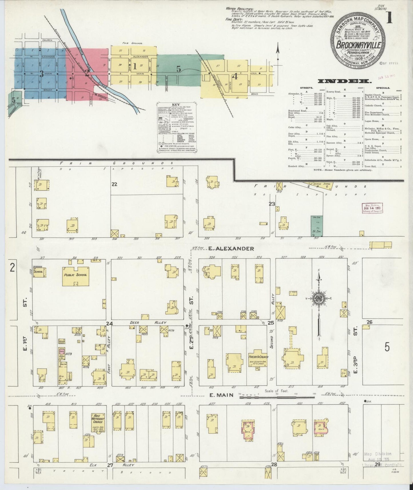 Sanborn Fire Insurance Map from Brockway, Jefferson County, Pennsylvania (1909), Sheet #0001 - Historic Sanborn Fire Insurance Map Print, vintage old map wall art, antique decor, genealogy gift, Pennsylvania Pennsylvania map