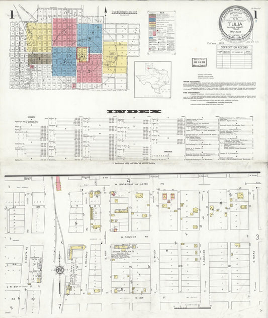 Sanborn Fire Insurance Map from Tulia, Swisher County, Texas (1936), Sheet #0001 - Complete Map Set gallery image, historic Sanborn map, vintage wall art, Texas Texas
