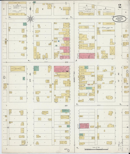 Sanborn Fire Insurance Map from Adrian, Nobles County, Minnesota (1899), Sheet #0002 - Historic Sanborn Fire Insurance Map Print, vintage old map wall art, antique decor, genealogy gift, Minnesota Minnesota map