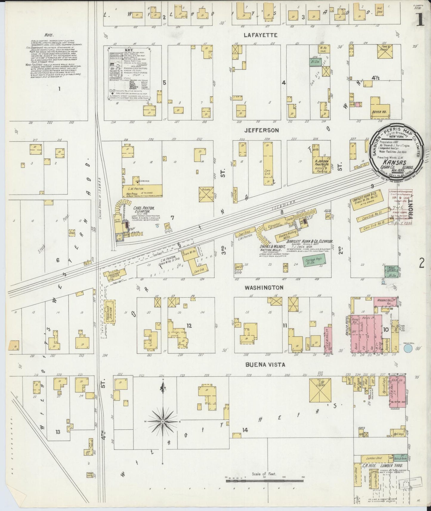 Sanborn Fire Insurance Map from Kansas, Edgar County, Illinois (1899), Sheet #0001 - Complete Map Set gallery image, historic Sanborn map, vintage wall art, Kansas Kansas