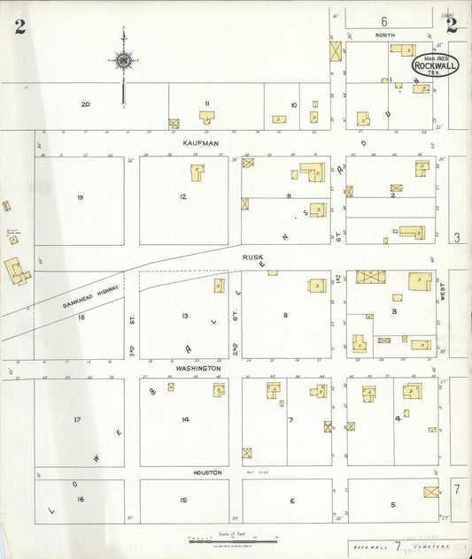 Sanborn Fire Insurance Map from Rockwall, Rockwall County, Texas (1923), Sheet #0002 - Historic Sanborn Fire Insurance Map Print, vintage old map wall art, antique decor, genealogy gift, Texas Texas map