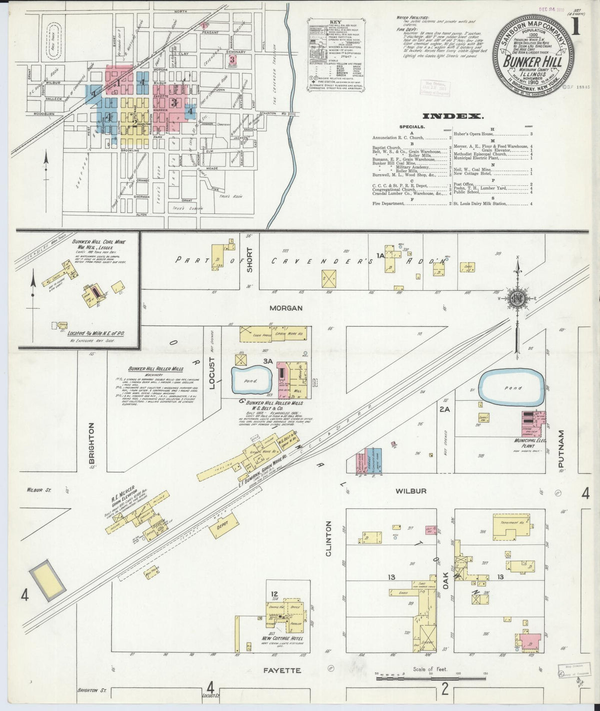 Sanborn Fire Insurance Map from Bunker Hill, Macoupin County, Illinois (1910), Sheet #0001 - Complete Map Set gallery image, historic Sanborn map, vintage wall art, Illinois Illinois