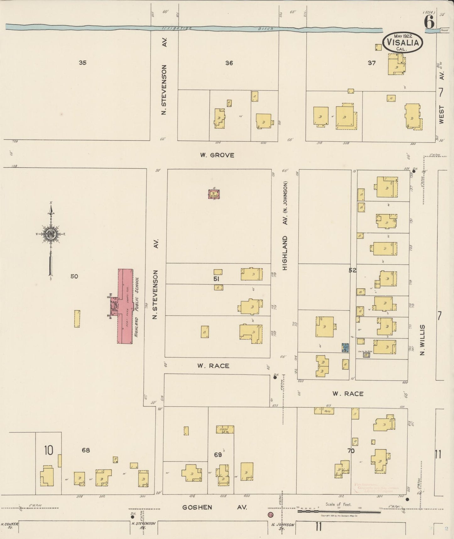 Sanborn Fire Insurance Map from Visalia, Tulare County, California (1922), Sheet #0006 - Complete Map Set gallery image, historic Sanborn map, vintage wall art, California California