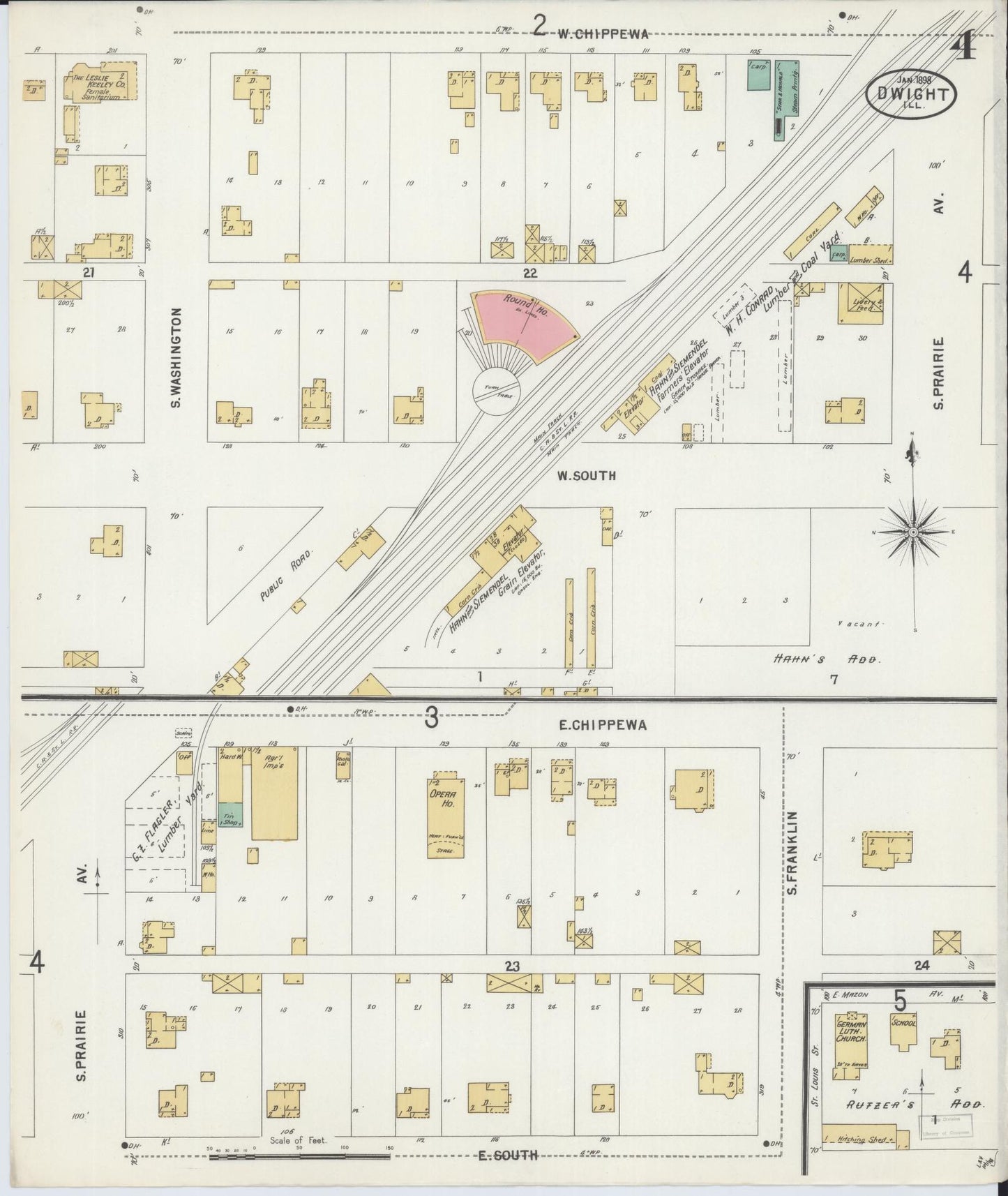 Sanborn Fire Insurance Map from Dwight, Livingston County, Illinois (1898), Sheet #0004 - Historic Sanborn Fire Insurance Map Print, vintage old map wall art, antique decor, genealogy gift, Illinois Illinois map
