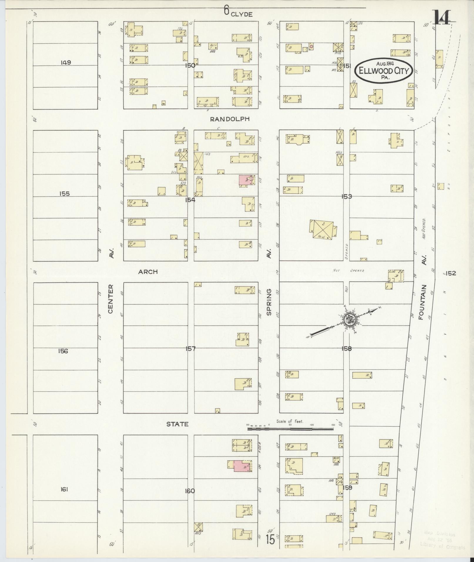 Sanborn Fire Insurance Map from Ellwood City, Lawrence County, Pennsylvania (1914), Sheet #0014 - Historic Sanborn Fire Insurance Map Print, vintage old map wall art, antique decor, genealogy gift, Pennsylvania Pennsylvania map