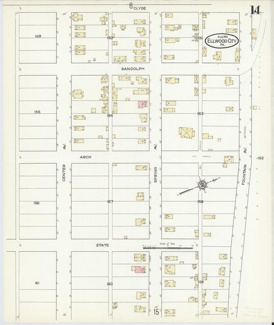 Sanborn Fire Insurance Map from Ellwood City, Lawrence County, Pennsylvania (1914), Sheet #0014 - Historic Sanborn Fire Insurance Map Print, vintage old map wall art, antique decor, genealogy gift, Pennsylvania Pennsylvania map