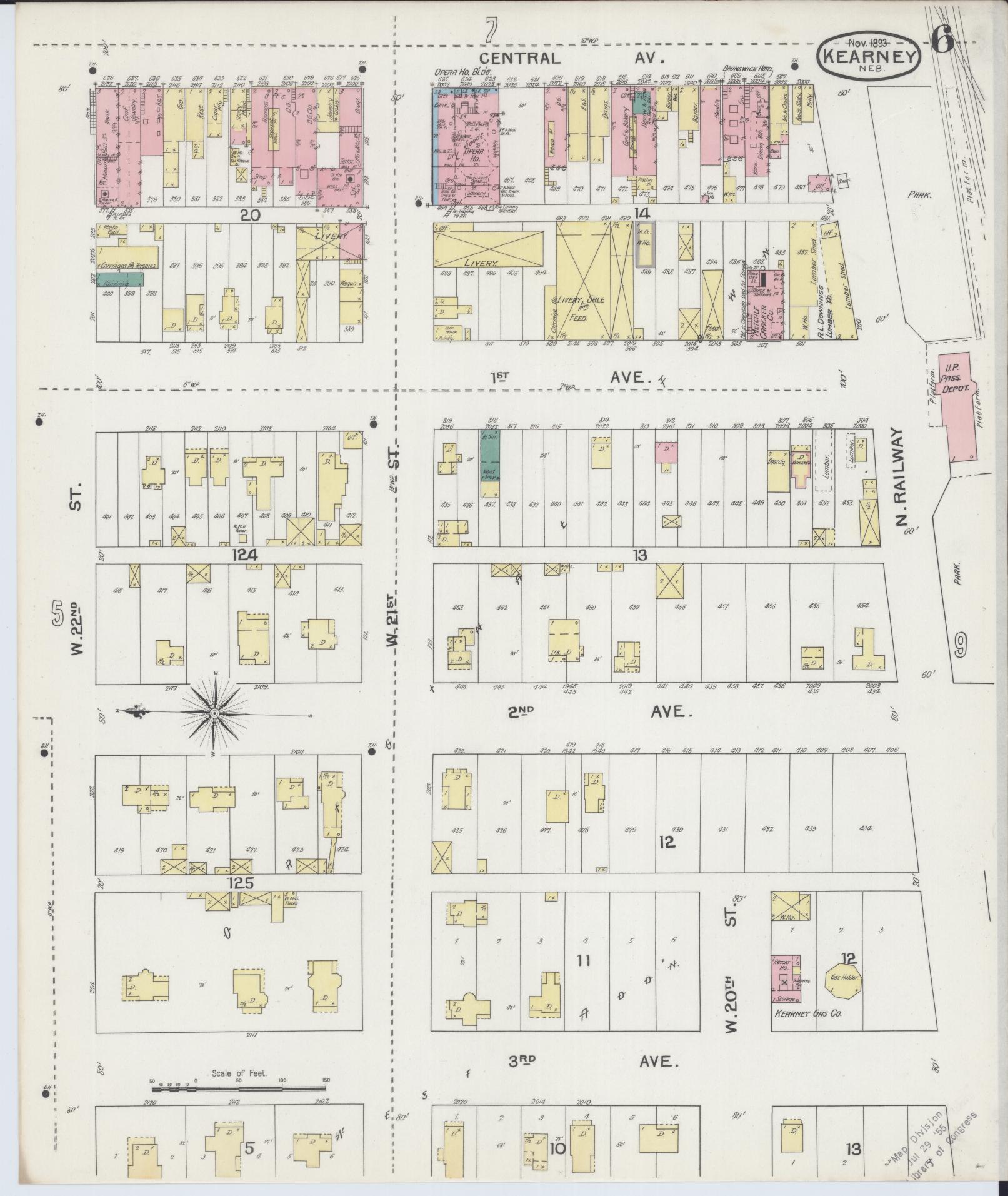 Sanborn Fire Insurance Map from Kearney, Buffalo County, Nebraska (1893), Sheet #0006 - Historic Sanborn Fire Insurance Map Print, vintage old map wall art, antique decor, genealogy gift, Nebraska Nebraska map