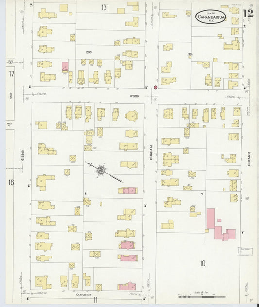 Sanborn Fire Insurance Map from Canandaigua, Ontario County, New York (1911), Sheet #0012 - Historic Sanborn Fire Insurance Map Print, vintage old map wall art, antique decor, genealogy gift, New York New York map