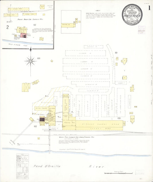 Sanborn Fire Insurance Map from Priest River, Bonner County, Idaho (1903), Sheet #0001 - Complete Map Set gallery image, historic Sanborn map, vintage wall art, Idaho Idaho