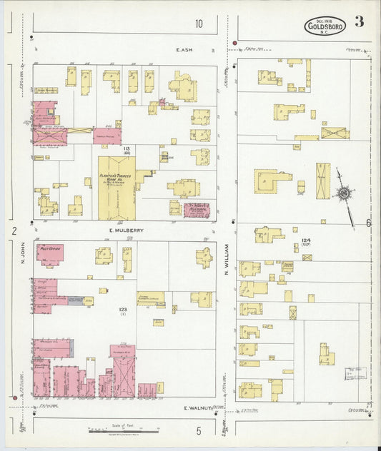 Sanborn Fire Insurance Map from Goldsboro, Wayne County, North Carolina (1918), Sheet #0003 - Historic Sanborn Fire Insurance Map Print, vintage old map wall art, antique decor, genealogy gift, North Carolina North Carolina map