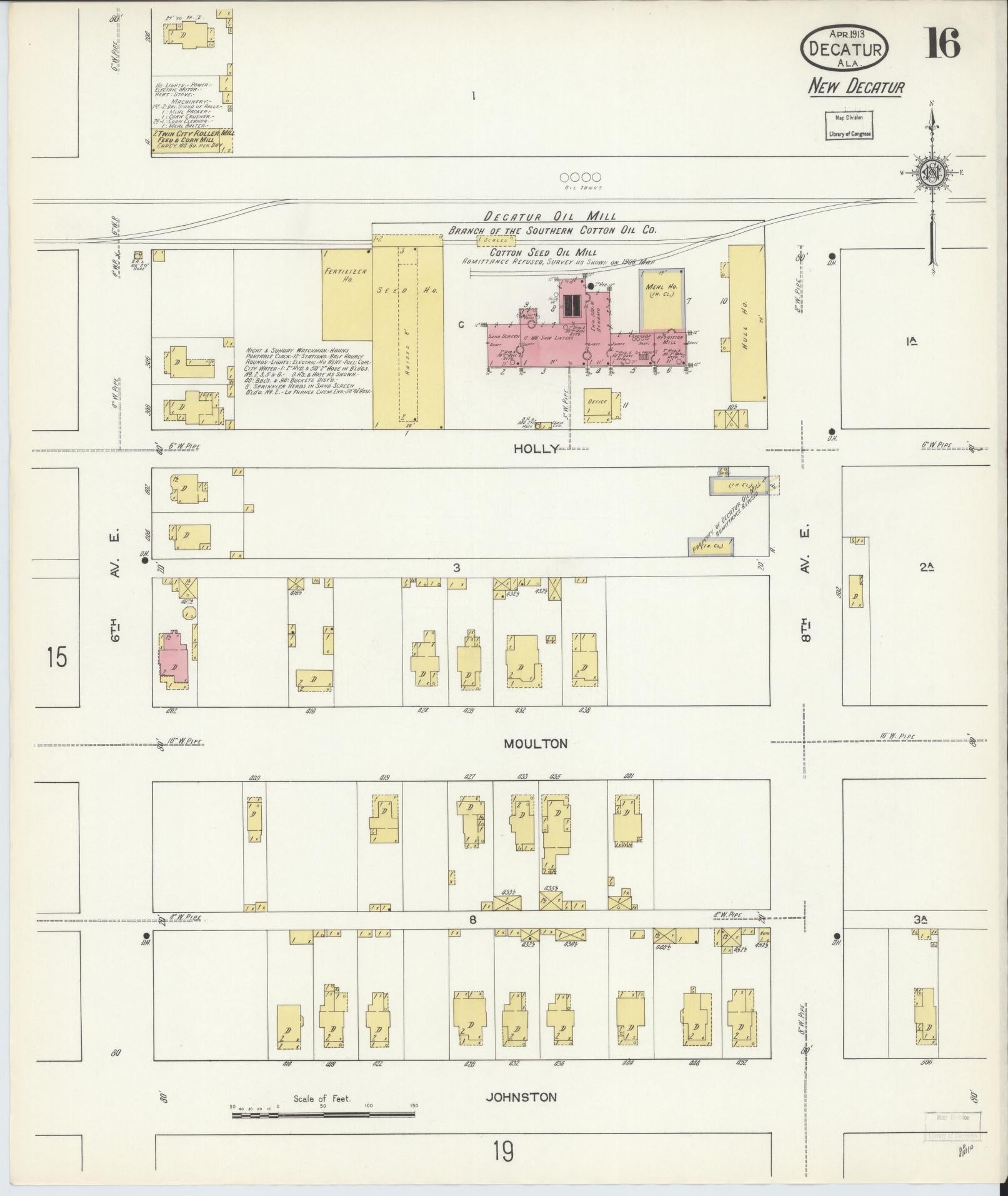 Sanborn Fire Insurance Map from Decatur, Morgan County, Alabama (1913), Sheet #0016 - Complete Map Set gallery image, historic Sanborn map, vintage wall art, Alabama Alabama