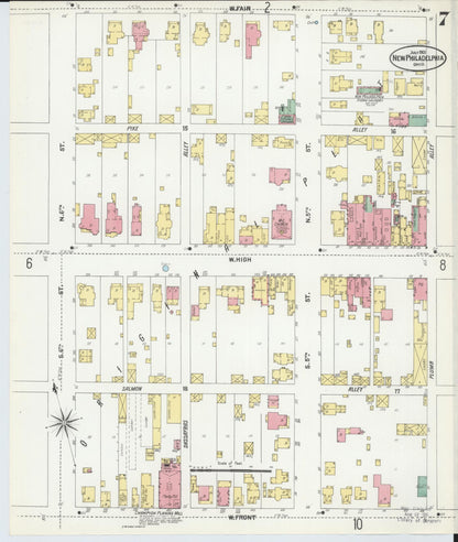 Sanborn Fire Insurance Map from New Philadelphia, Tuscarawas County, Ohio (1901), Sheet #0007 - Historic Sanborn Fire Insurance Map Print, vintage old map wall art, antique decor, genealogy gift, Ohio Ohio map