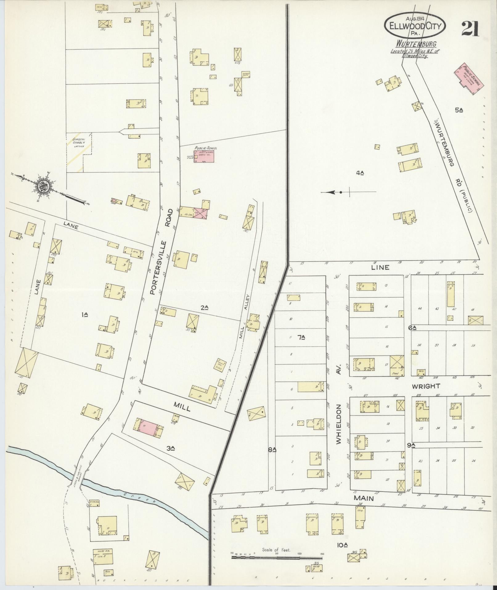 Sanborn Fire Insurance Map from Ellwood City, Lawrence County, Pennsylvania (1914), Sheet #0021 - Historic Sanborn Fire Insurance Map Print, vintage old map wall art, antique decor, genealogy gift, Pennsylvania Pennsylvania map