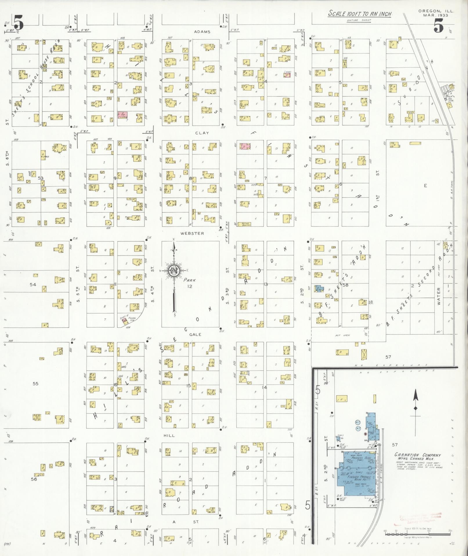 Sanborn Fire Insurance Map from Oregon, Ogle County, Illinois (1933), Sheet #0005 - Historic Sanborn Fire Insurance Map Print, vintage old map wall art, antique decor, genealogy gift, Oregon Oregon map